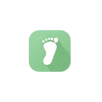 Logo de un cuadrado verde con unas huellas de bebe al fondo